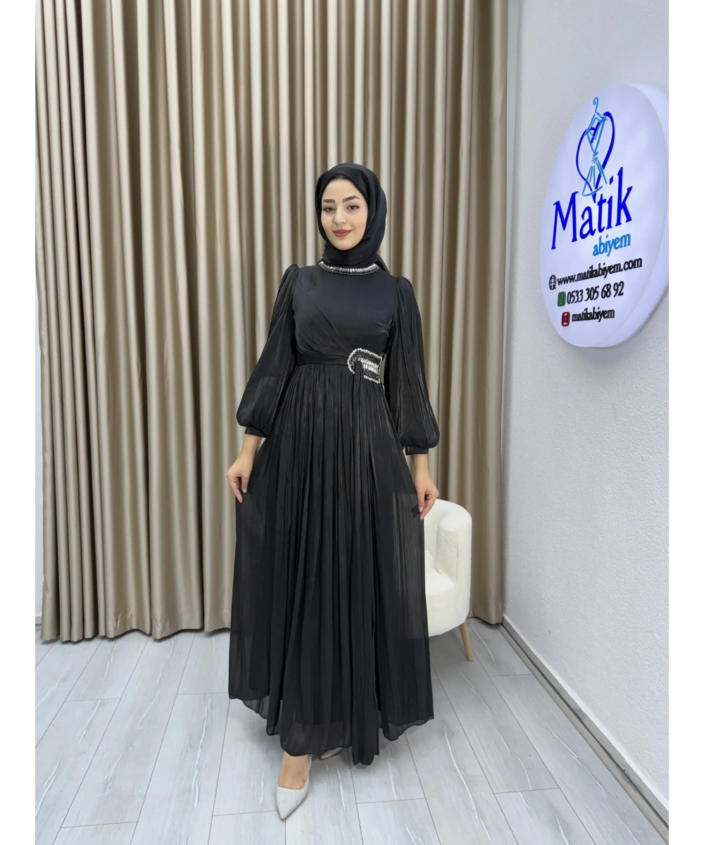 Sofia Kumaş Taş Detaylı Abiye Elbise