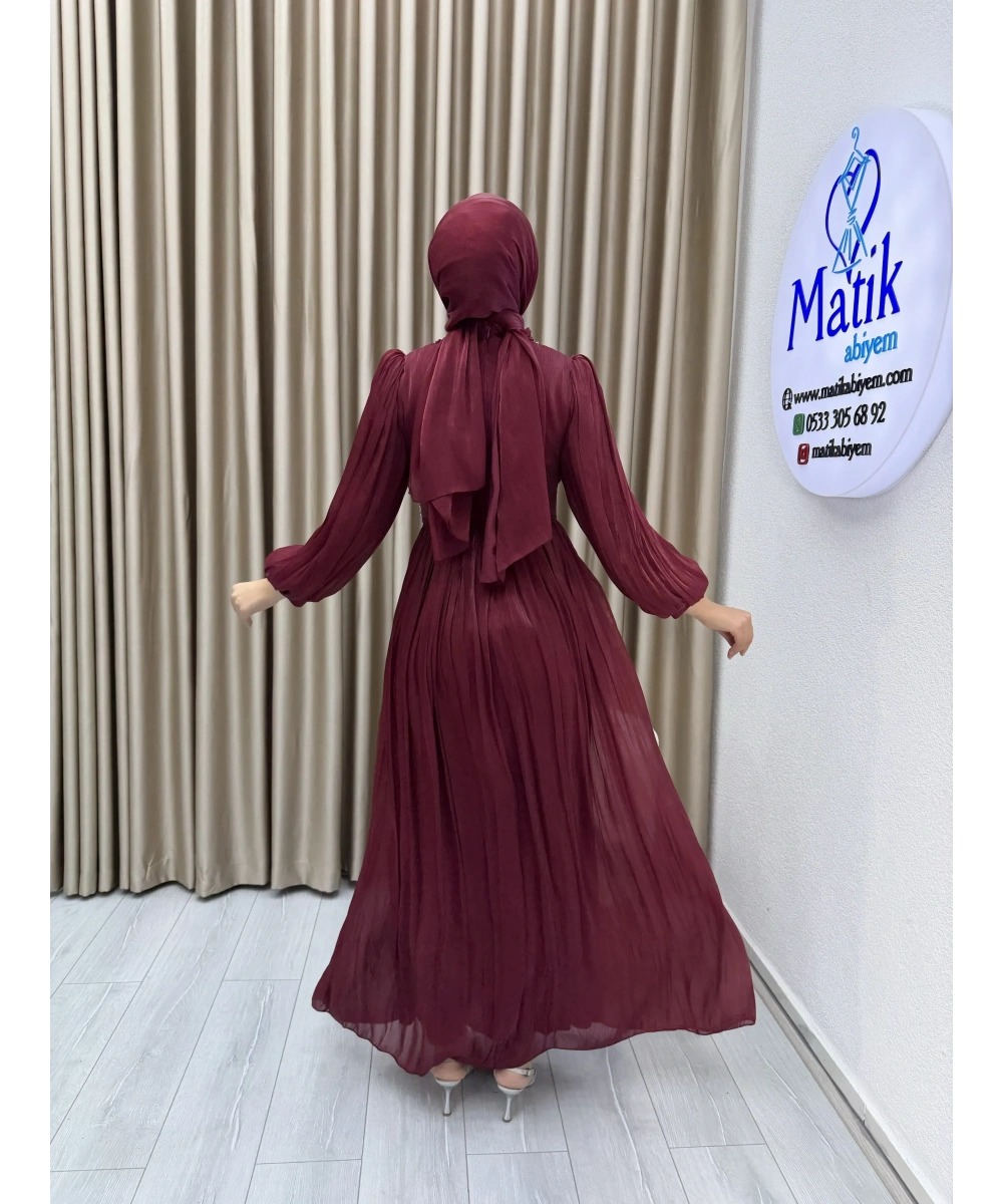 Sofia Kumaş Taş Detaylı Abiye Elbise