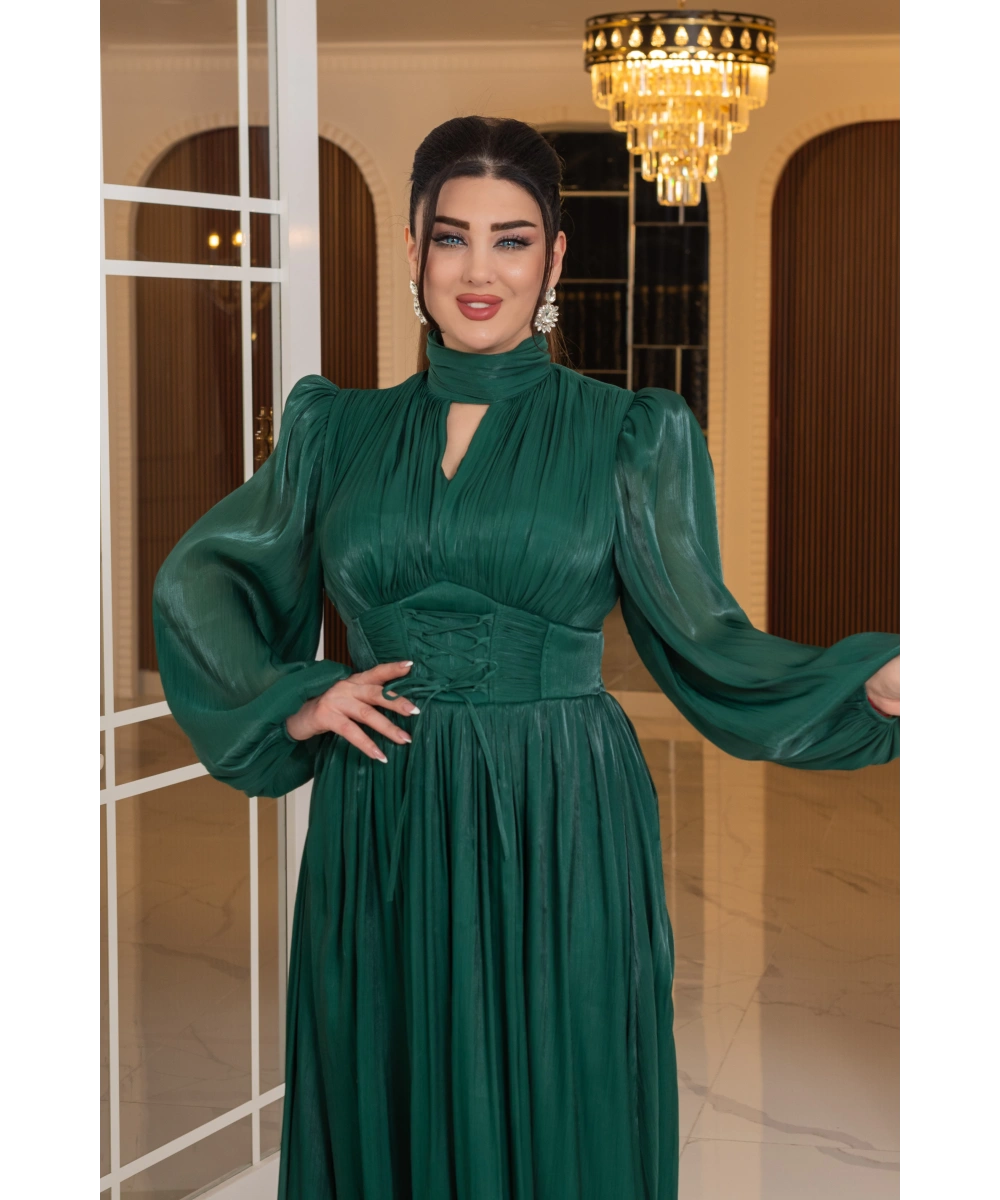 Sofya Tasarım Göğüs Dekolteli Yırtmaçlı Uzun Elbise Abiye