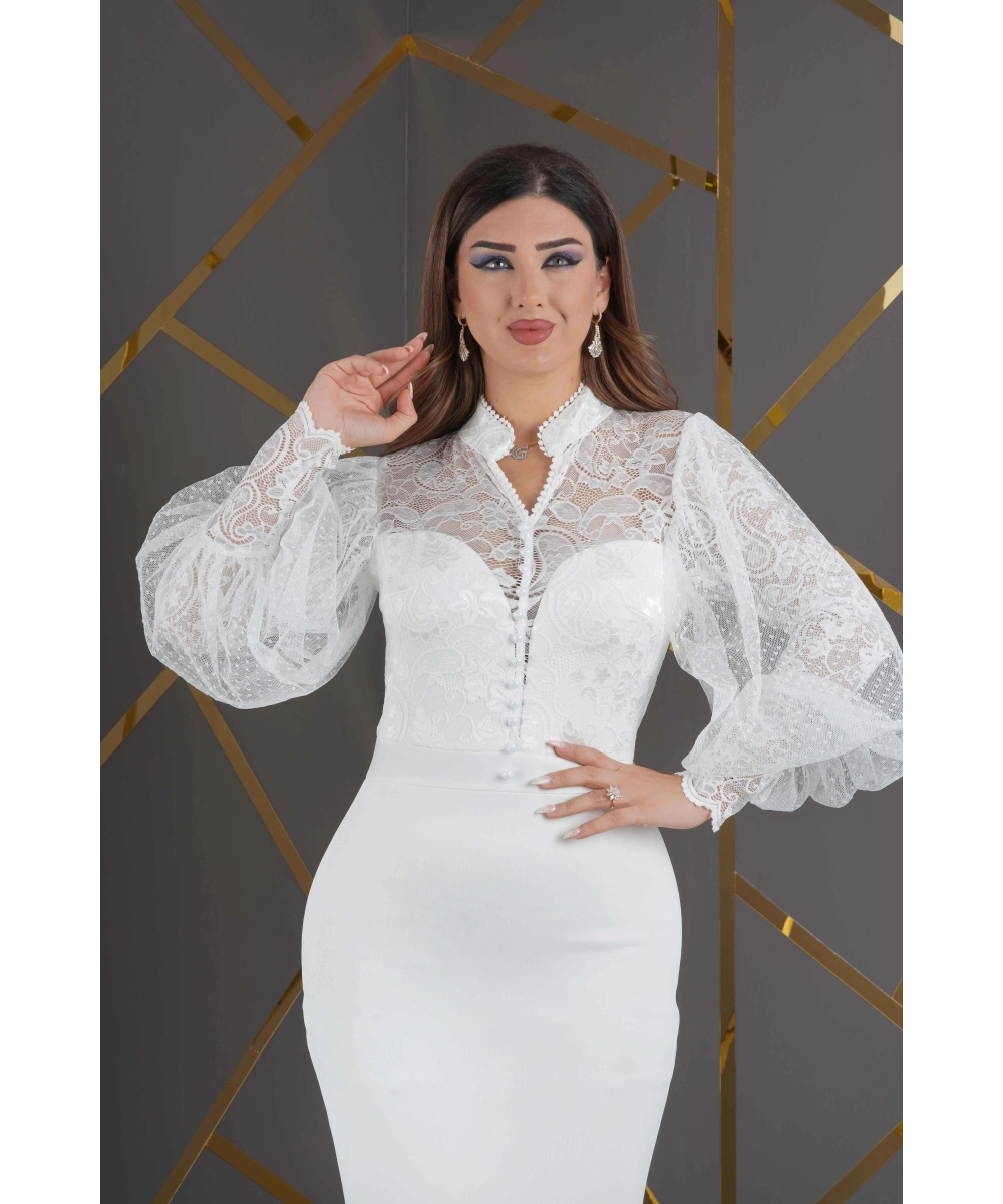 Üstü Likralı Dantel Altı Scuba Özel Tasarım Elbise