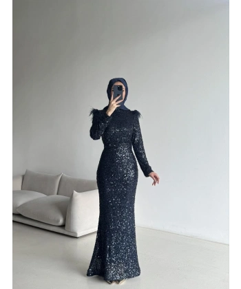Boru Payet Omuzları Tüy Detaylı Abiye