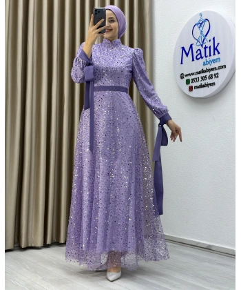 Analı Kızlı Boncuk Payet Elbise