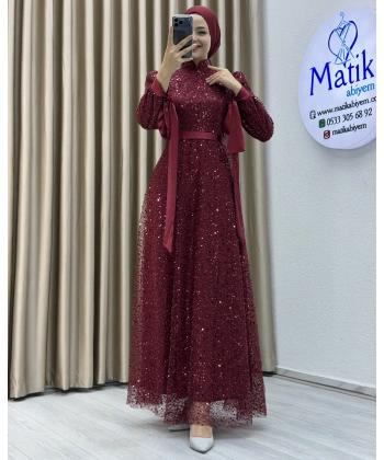 Analı Kızlı Boncuk Payet Elbise