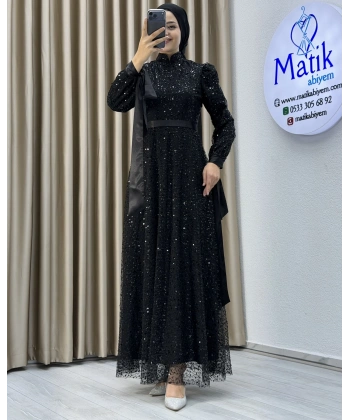 Analı Kızlı Boncuk Payet Elbise