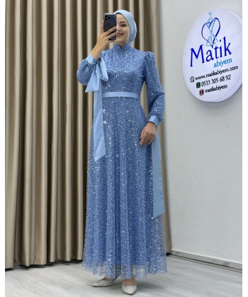 Analı Kızlı Boncuk Payet Elbise