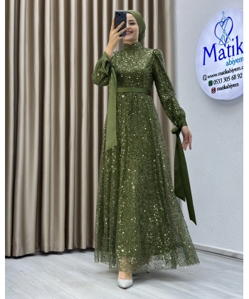 Analı Kızlı Boncuk Payet Elbise