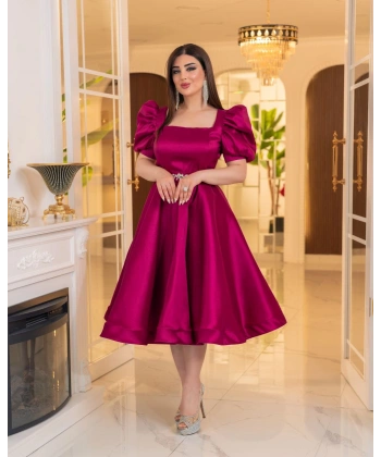 Bella Tafta Balon Kol Midi Elbise