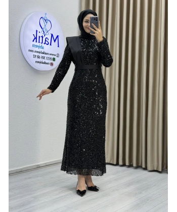 Boru Payet Omuz Detaylı Tesettür Abiye