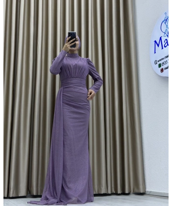 Drapeli Kuşak Detaylı Uzun Abiye Elbise