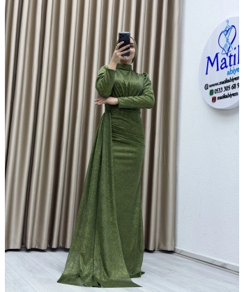 Drapeli Kuşak Detaylı Uzun Abiye Elbise