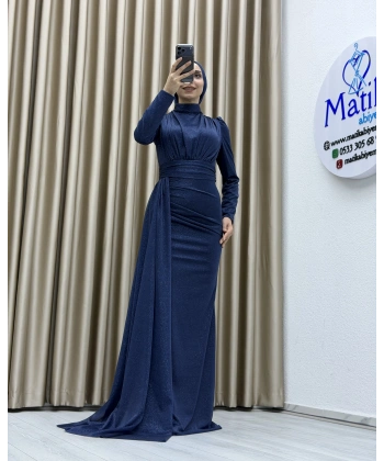 Drapeli Kuşak Detaylı Uzun Abiye Elbise