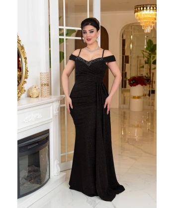 Fukuro Tasarım Taş Aksesuarlı Askılı Pelerinli Balık Elbise Abiye