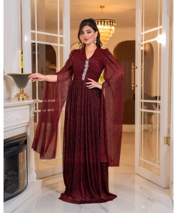 Mumlayt Taş Aksesuar Detaylı Abiye Elbise