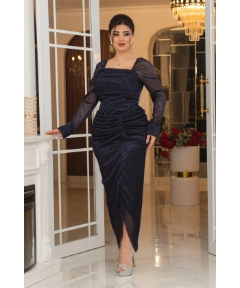 Mumlayt Tasarım Kare Dekolteli Yırtmaçlı Balık Elbise Abiye