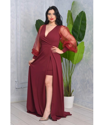 Önü Kısa Arkası Uzun Kolları Tül Tasarım Abiyemiz