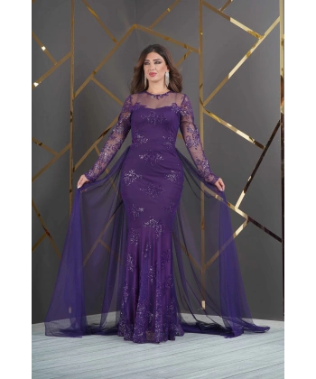 Özel Simli Flok Baskılı Dantel Tasarım Elbise