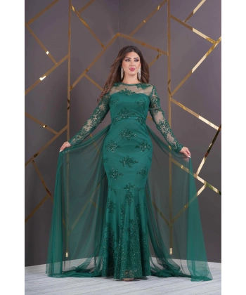 Özel Simli Flok Baskılı Dantel Tasarım Elbise