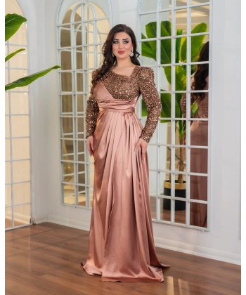 Payet Detaylı Drapeli Uzun Abiye Elbise