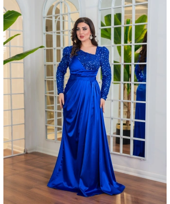 Payet Detaylı Drapeli Uzun Abiye Elbise