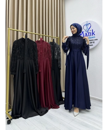 Saçaklı Payet Zara Saten Abiye