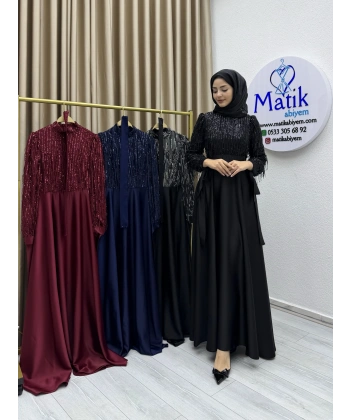 Saçaklı Payet Zara Saten Abiye