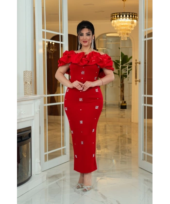 Scuba Monoray Tasarım Straplez Dekolteli Yırtmaçlı Elbise Abiye