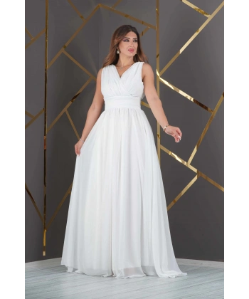 Şifon Tasarım Kolsuz V Dekolteli Uzun Elbise Abiye