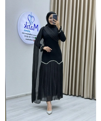 Sofia Kumaş Şifon Detaylı Abiye Elbise