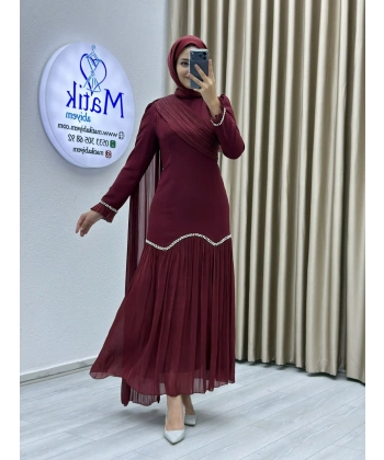 Sofia Kumaş Şifon Detaylı Abiye Elbise