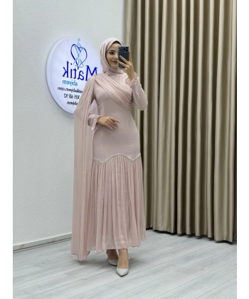 Sofia Kumaş Şifon Detaylı Abiye Elbise