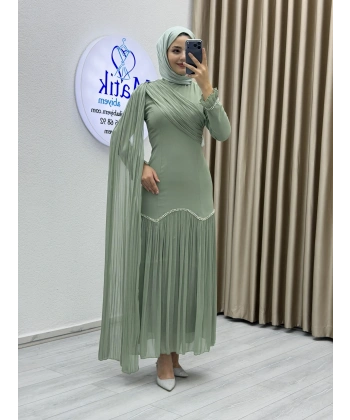 Sofia Kumaş Şifon Detaylı Abiye Elbise