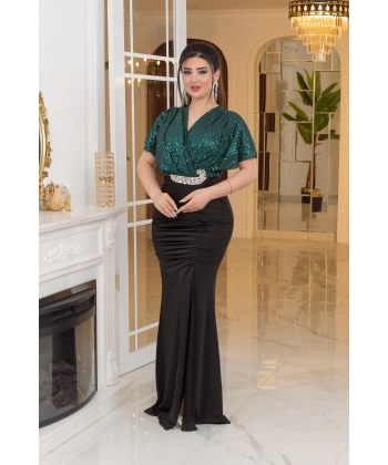 ZaraPayet Kristal Buzi Tasarım Taş Aksesuarlı Dekolteli Elbise Abiye