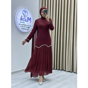 Sofia Kumaş Şifon Detaylı Abiye Elbise