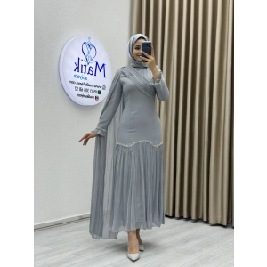 Sofia Kumaş Şifon Detaylı Abiye Elbise