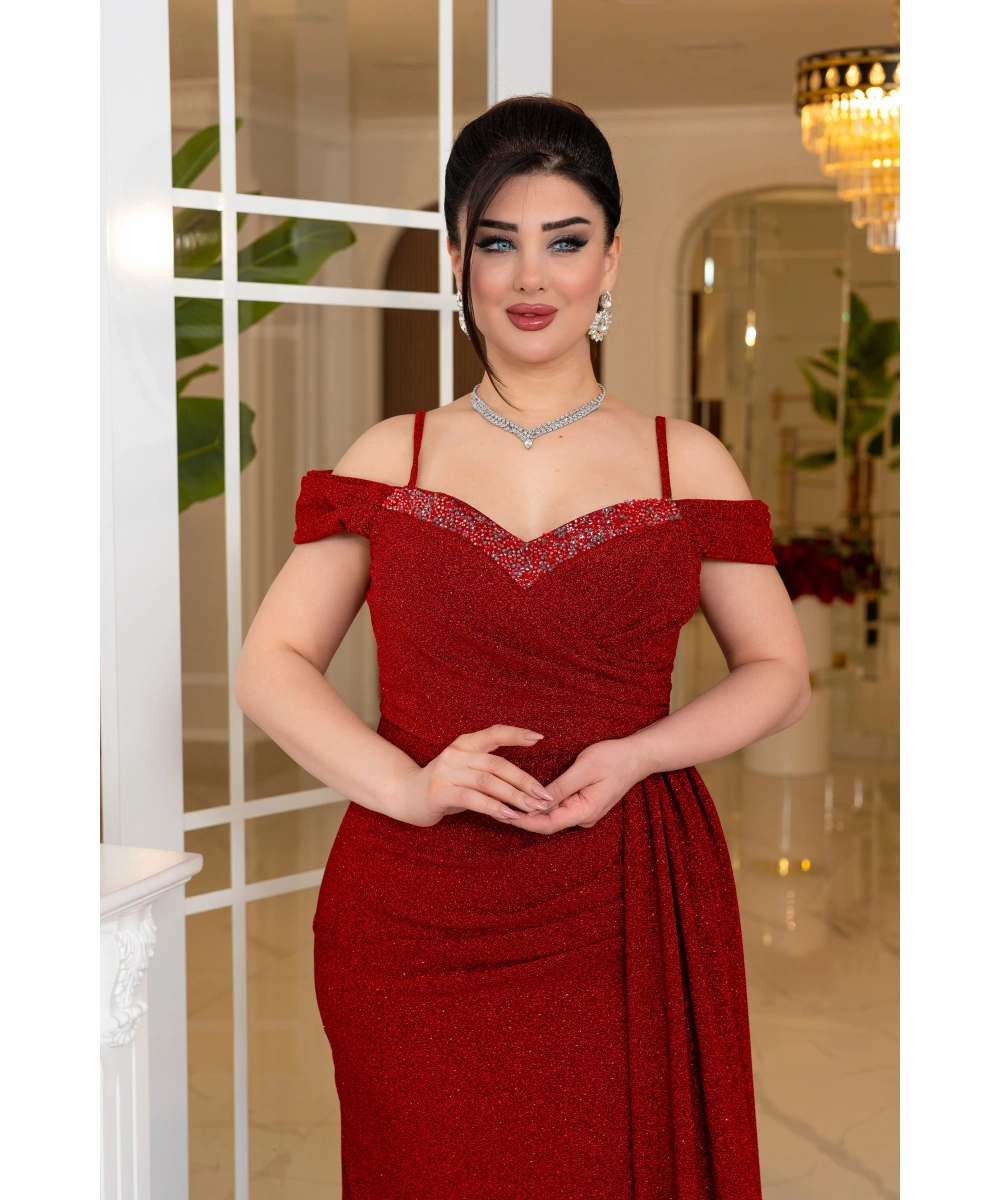 Fukuro Tasarım Taş Aksesuarlı Askılı Pelerinli Balık Elbise Abiye