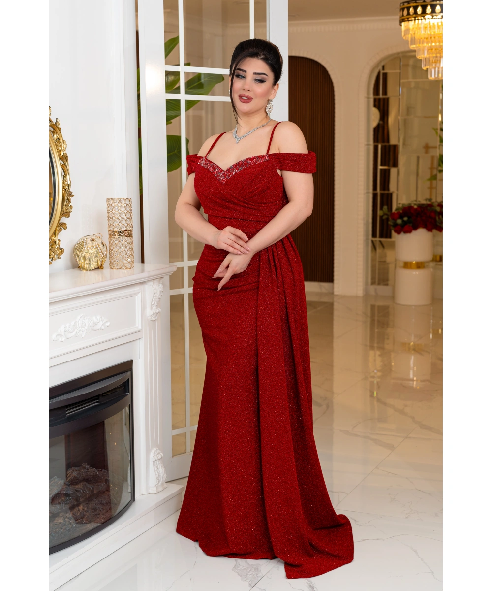 Fukuro Tasarım Taş Aksesuarlı Askılı Pelerinli Balık Elbise Abiye