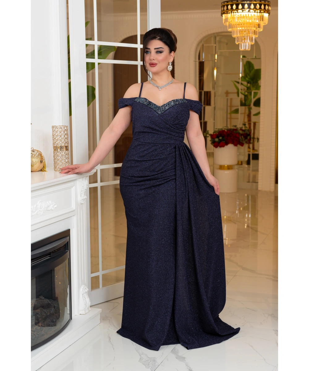 Fukuro Tasarım Taş Aksesuarlı Askılı Pelerinli Balık Elbise Abiye