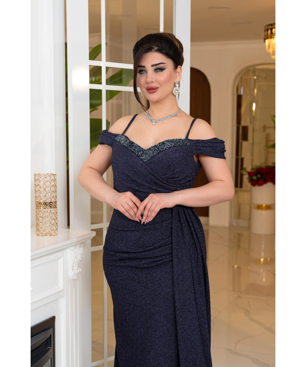 Fukuro Tasarım Taş Aksesuarlı Askılı Pelerinli Balık Elbise Abiye