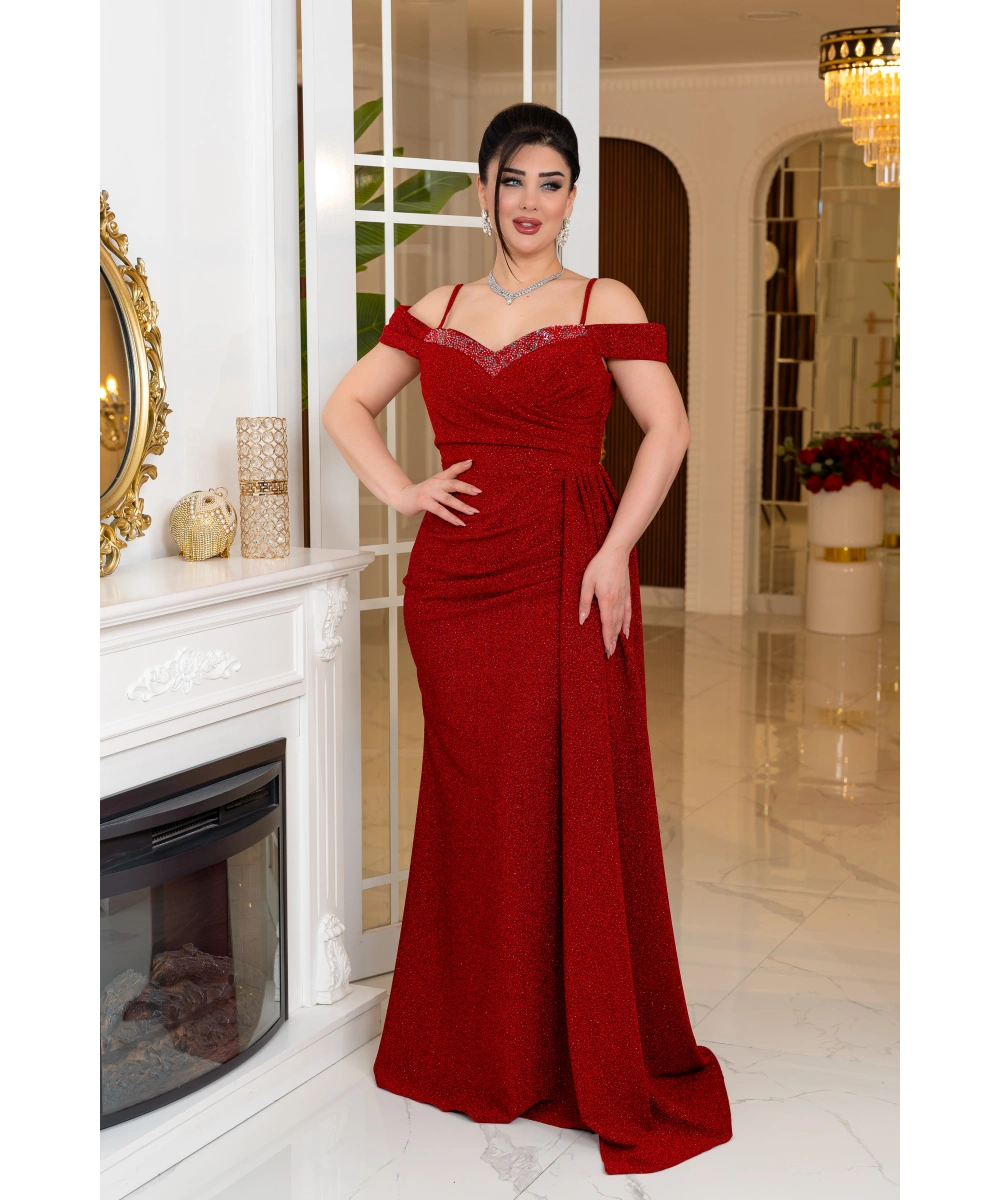 Fukuro Tasarım Taş Aksesuarlı Askılı Pelerinli Balık Elbise Abiye