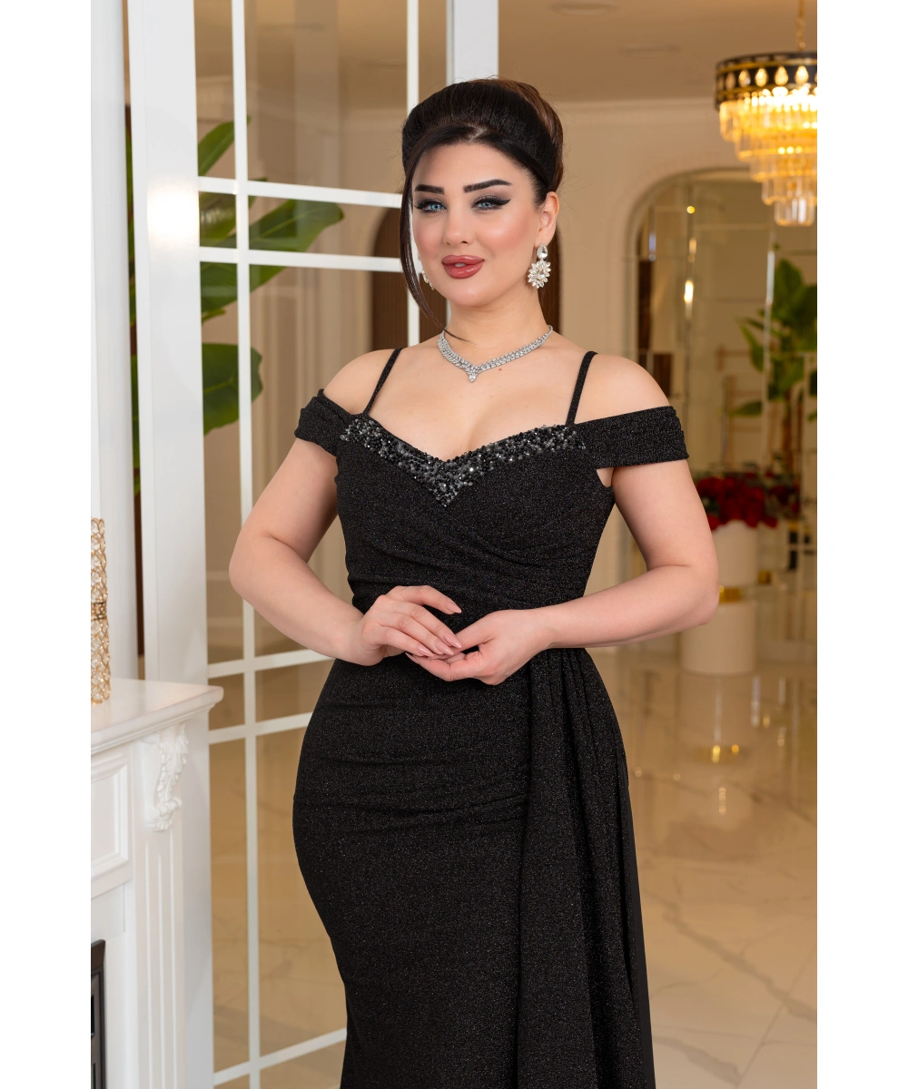 Fukuro Tasarım Taş Aksesuarlı Askılı Pelerinli Balık Elbise Abiye