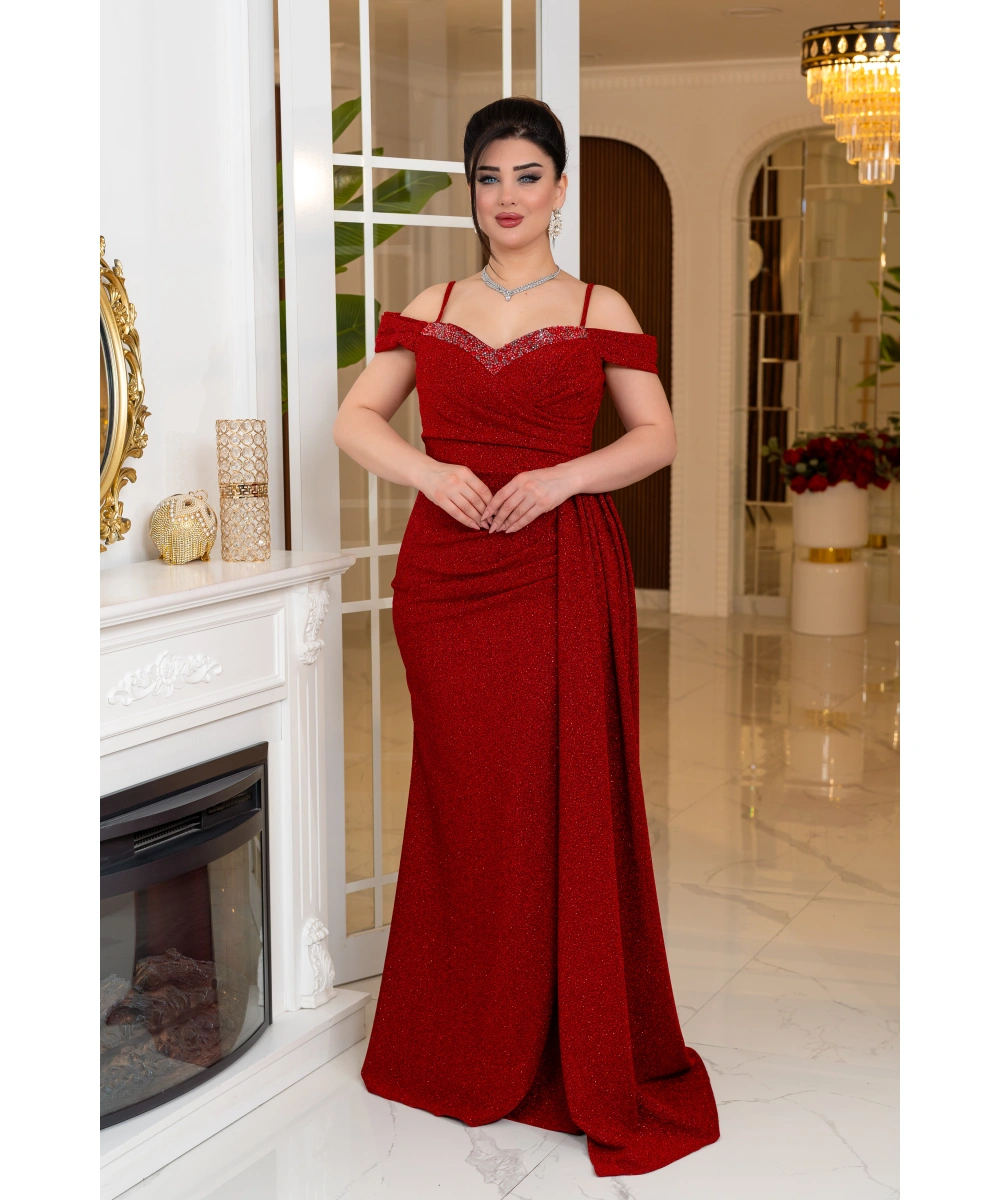 Fukuro Tasarım Taş Aksesuarlı Askılı Pelerinli Balık Elbise Abiye