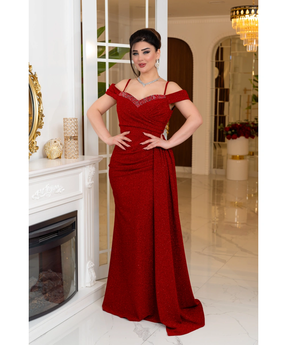 Fukuro Tasarım Taş Aksesuarlı Askılı Pelerinli Balık Elbise Abiye