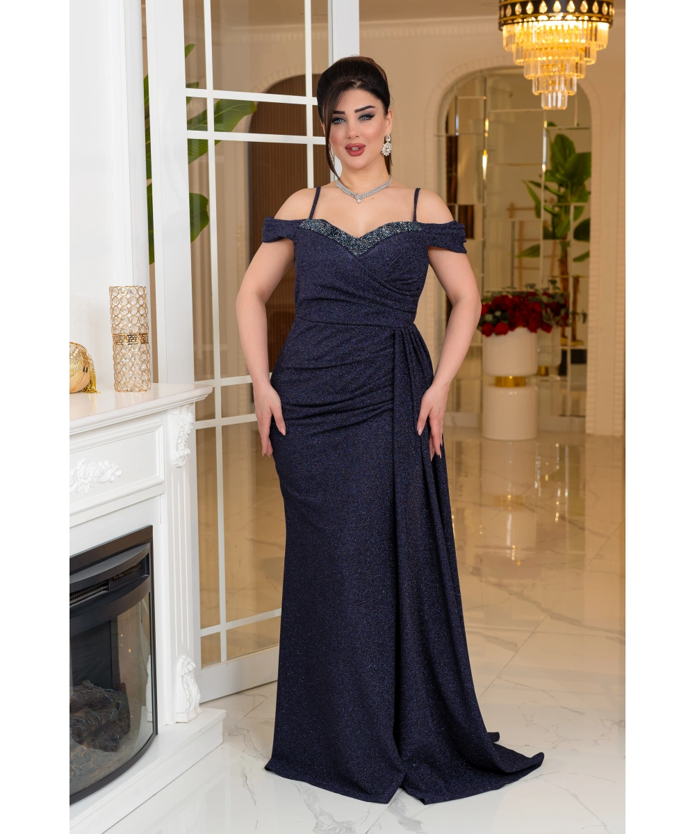 Fukuro Tasarım Taş Aksesuarlı Askılı Pelerinli Balık Elbise Abiye