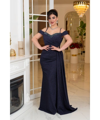 Fukuro Tasarım Taş Aksesuarlı Askılı Pelerinli Balık Elbise Abiye