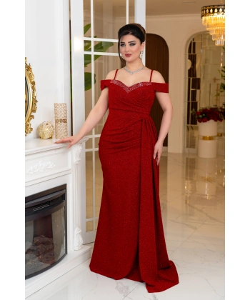 Fukuro Tasarım Taş Aksesuarlı Askılı Pelerinli Balık Elbise Abiye