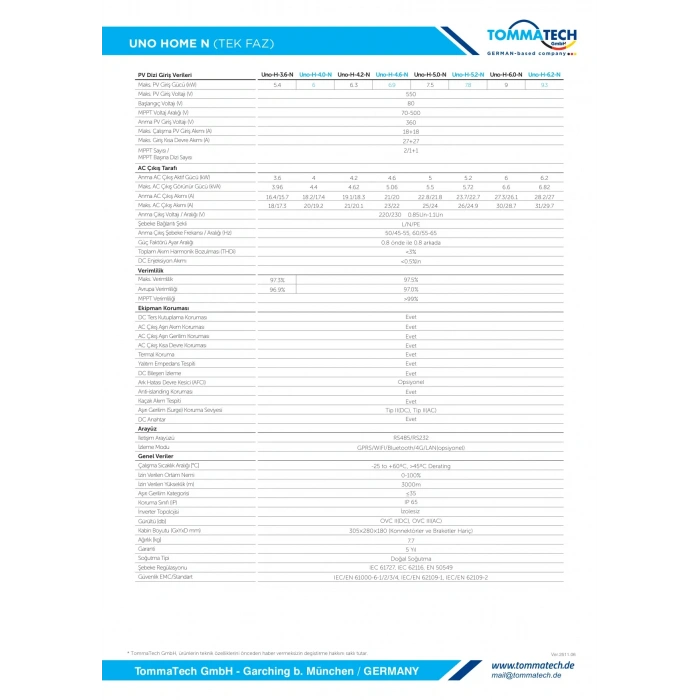 TommaTech Uno Home N5K Tek Faz Dizi İnverter