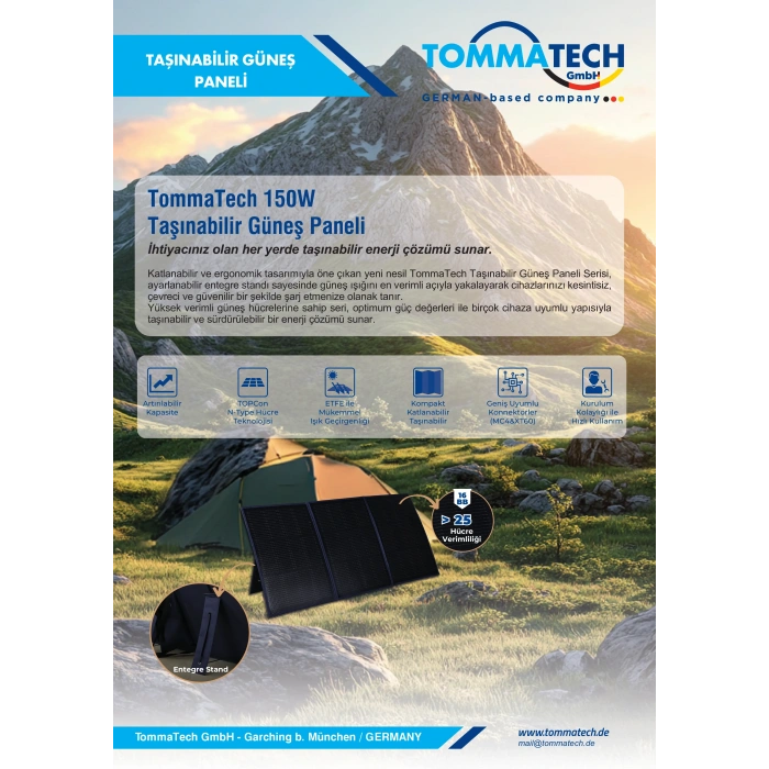 TommaTech 150W Taşınabilir Güneş Paneli