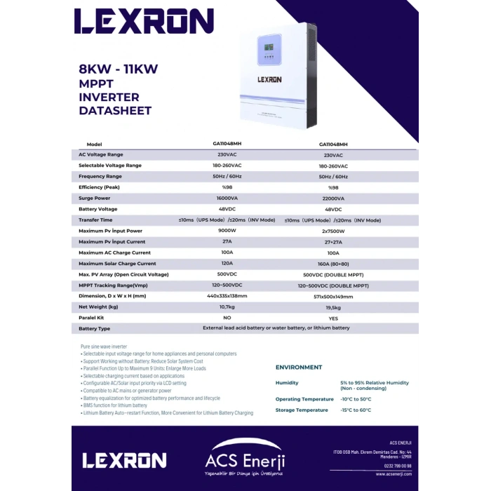 Lexron 8 kW HV MPPT Akıllı İnverter 48V