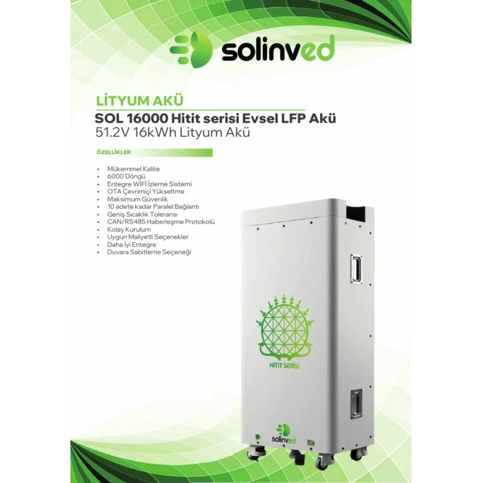 Solinved Hitit Serisi 51.2V 314Ah 16kWh Lityum Akü