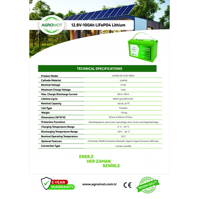 Agromot 12.8V 100AH Lityum Akü